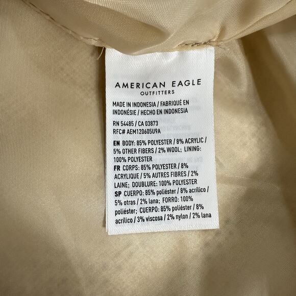 American Eagle Fuzzy Shacket Women’s L Ivory Plaid Heavy Wool Blend Oversized - Picture 9 of 12